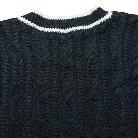 ABERCROMBIE & FITCH Cable-Knit Sweater Black White Vneck Vest - Picture 5 of 10